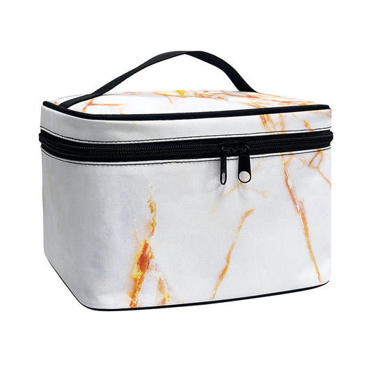 Grey Bronze Marble Print Travel Makeup Bag