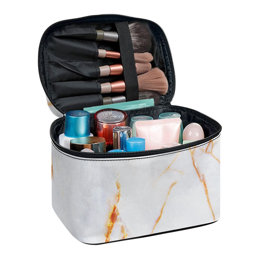 Grey Bronze Marble Print Travel Makeup Bag