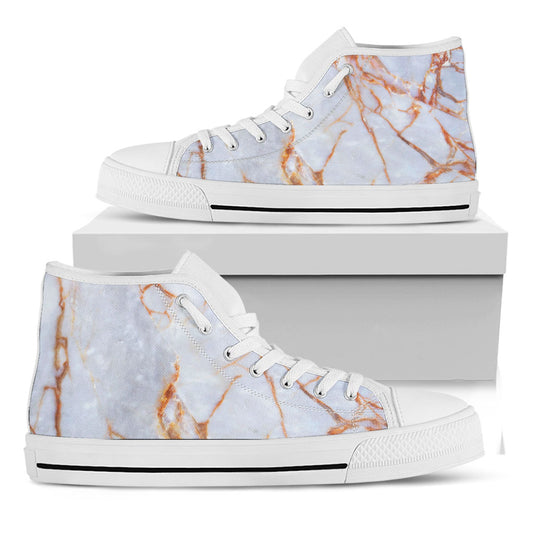 Grey Bronze Marble Print White High Top Sneakers
