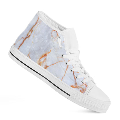 Grey Bronze Marble Print White High Top Sneakers