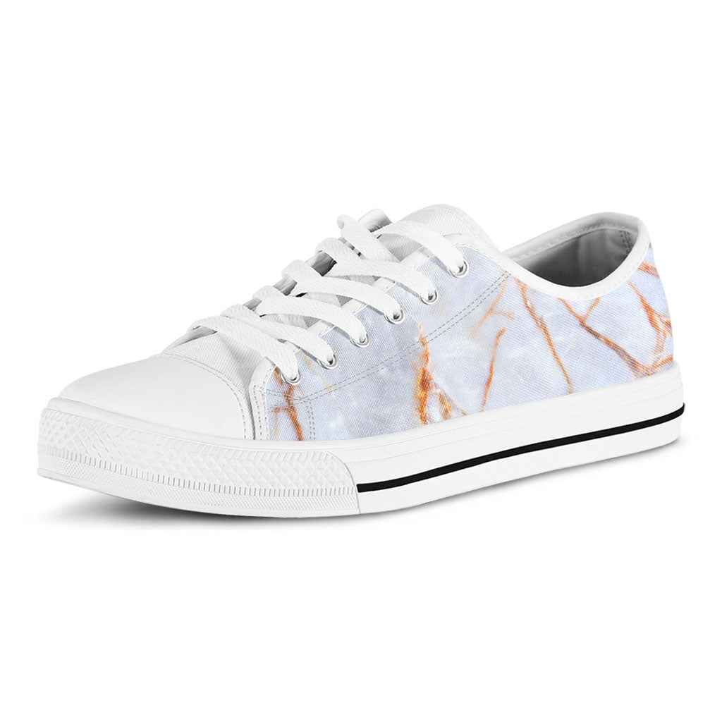 Grey Bronze Marble Print White Low Top Sneakers