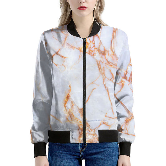Grey Bronze Marble Print Women's Bomber Jacket