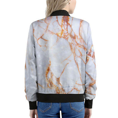 Grey Bronze Marble Print Women's Bomber Jacket