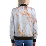 Grey Bronze Marble Print Women's Bomber Jacket