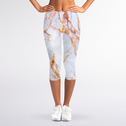 Grey Bronze Marble Print Women's Capri Leggings