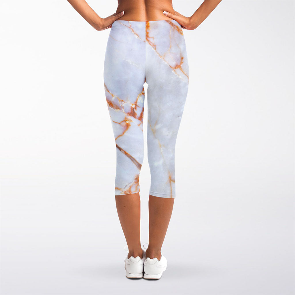 Grey Bronze Marble Print Women's Capri Leggings