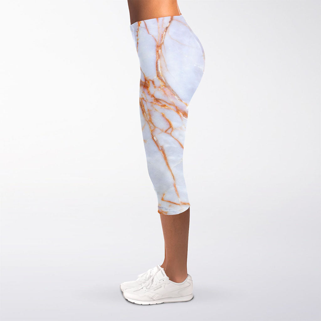 Grey Bronze Marble Print Women's Capri Leggings