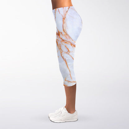 Grey Bronze Marble Print Women's Capri Leggings
