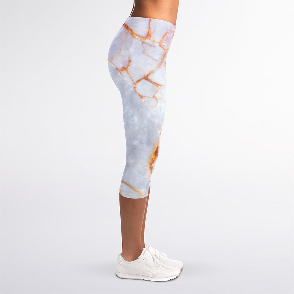 Grey Bronze Marble Print Women's Capri Leggings