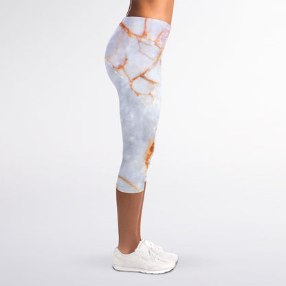 Grey Bronze Marble Print Women's Capri Leggings