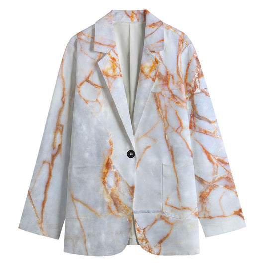 Grey Bronze Marble Print Women's Cotton Blazer
