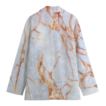 Grey Bronze Marble Print Women's Cotton Blazer