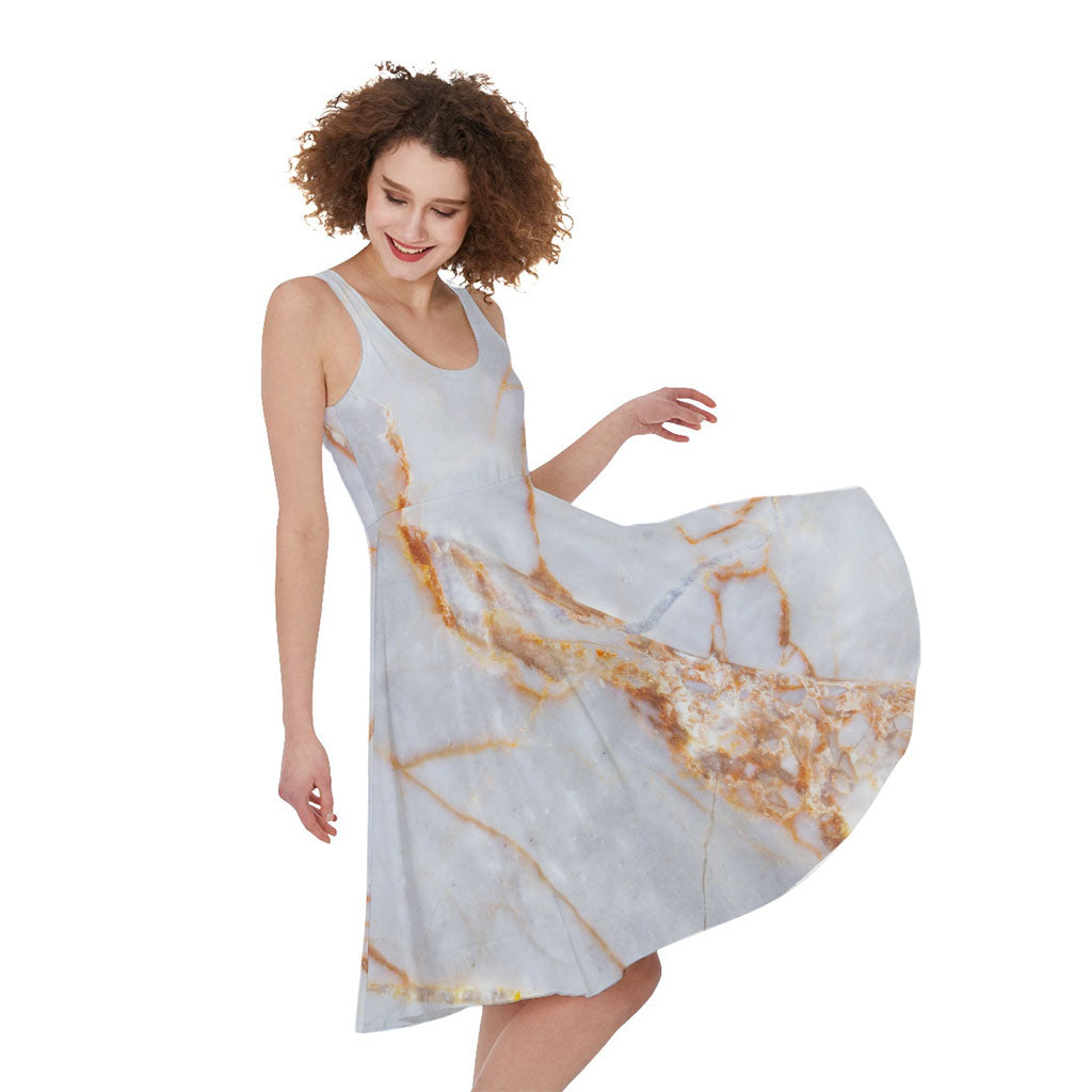 Grey Bronze Marble Print Women's Sleeveless Dress