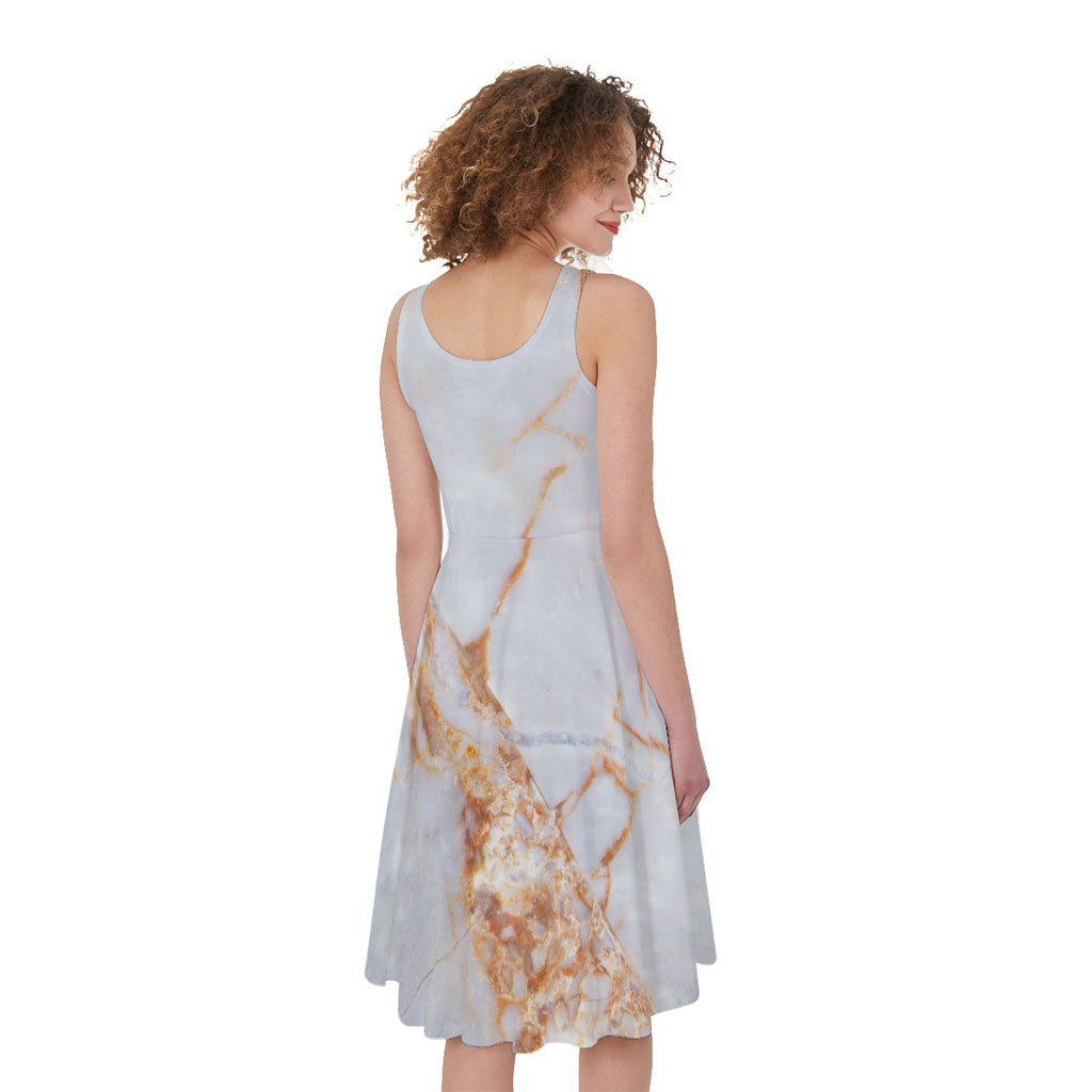 Grey Bronze Marble Print Women's Sleeveless Dress