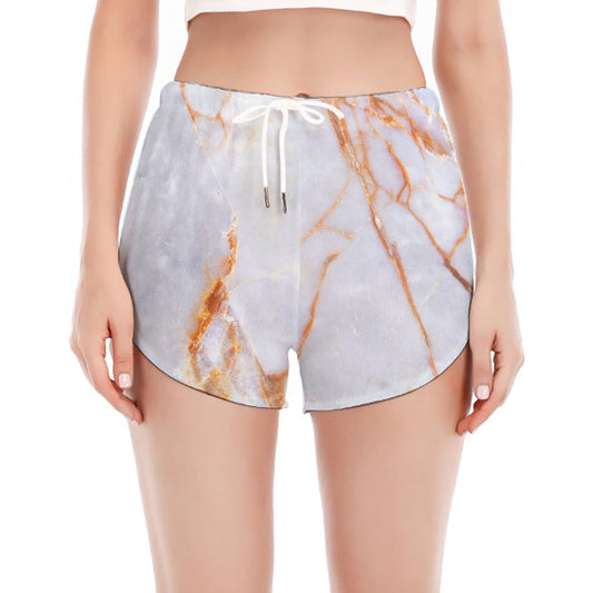 Grey Bronze Marble Print Women's Split Running Shorts