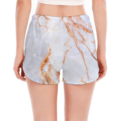 Grey Bronze Marble Print Women's Split Running Shorts