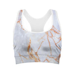 Grey Bronze Marble Print Women's Sports Bra