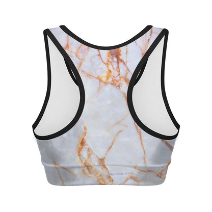 Grey Bronze Marble Print Women's Sports Bra