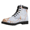 Grey Bronze Marble Print Padded Collar Lace Up Boots