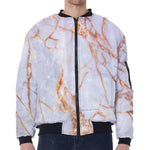Grey Bronze Marble Print Zip Sleeve Bomber Jacket