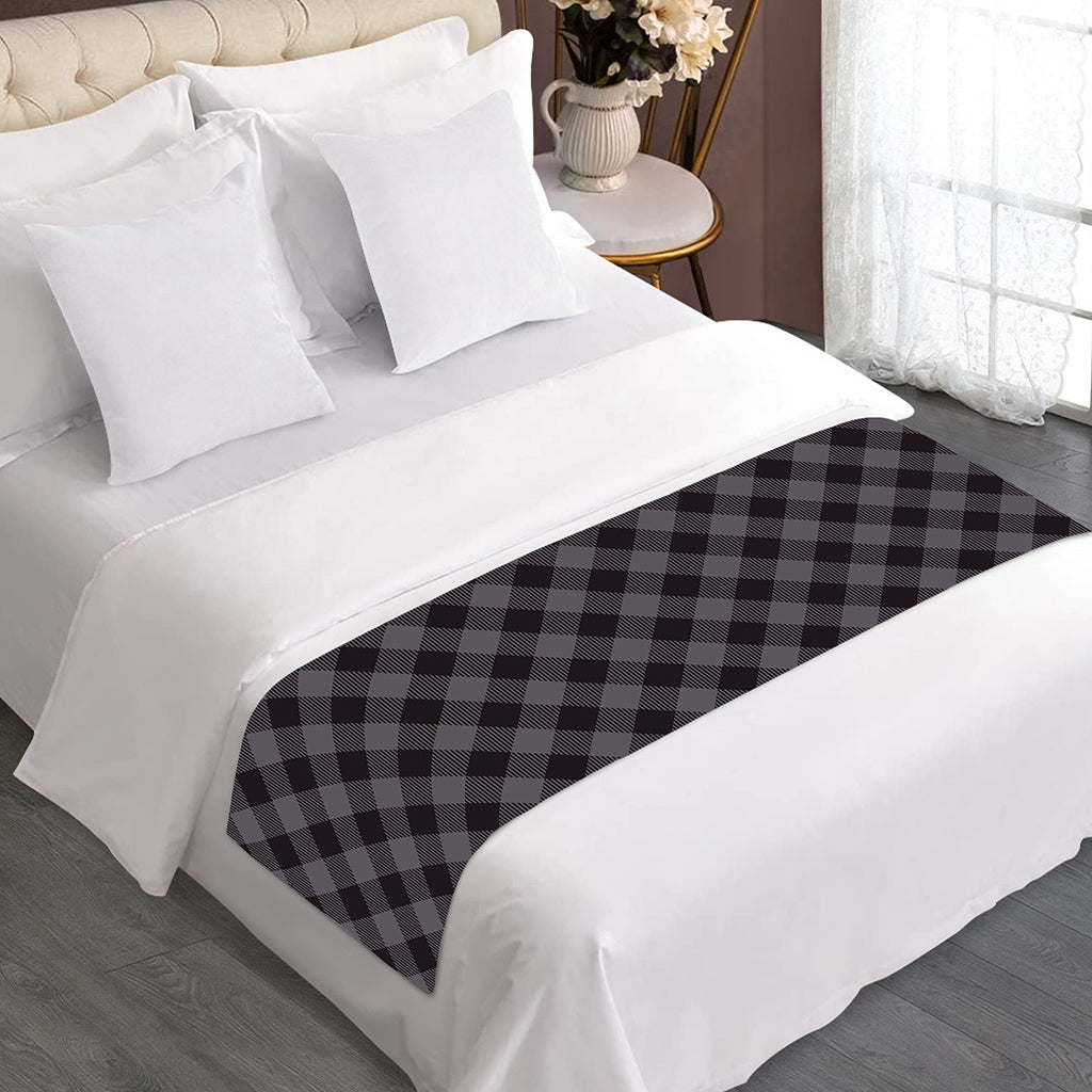 Grey Buffalo Plaid Pattern Print Bed Runner