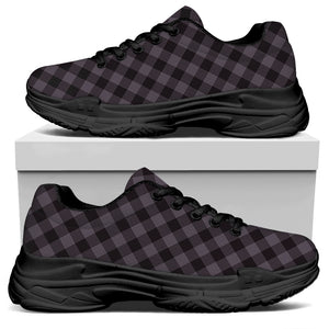 Grey Buffalo Plaid Pattern Print Black Chunky Shoes