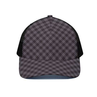 Grey Buffalo Plaid Pattern Print Black Mesh Trucker Cap