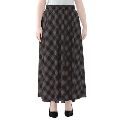 Grey Buffalo Plaid Pattern Print Chiffon Maxi Skirt