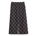 Grey Buffalo Plaid Pattern Print Cotton Front Slit Maxi Skirt