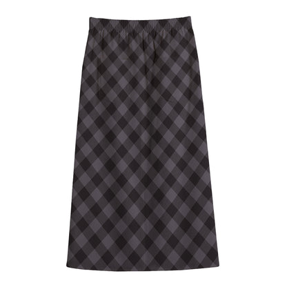 Grey Buffalo Plaid Pattern Print Cotton Front Slit Maxi Skirt