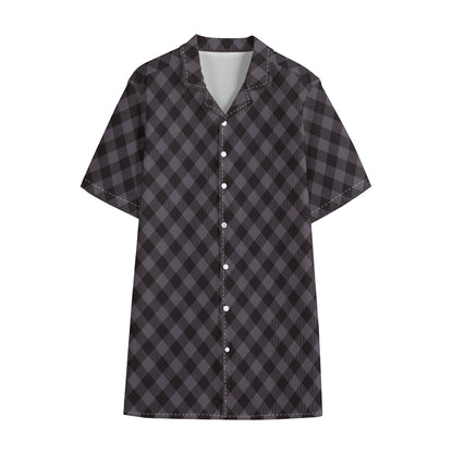 Grey Buffalo Plaid Pattern Print Cotton Hawaiian Shirt