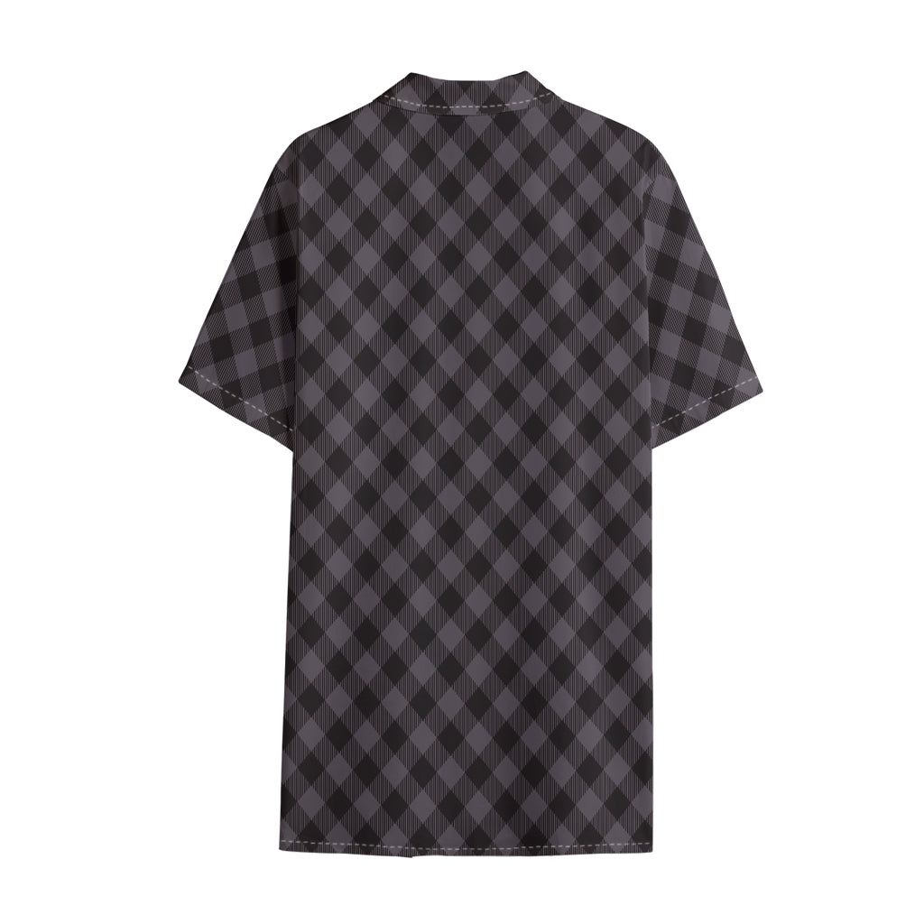 Grey Buffalo Plaid Pattern Print Cotton Hawaiian Shirt