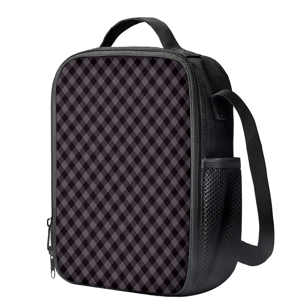 Grey Buffalo Plaid Pattern Print Crossbody Lunch Bag