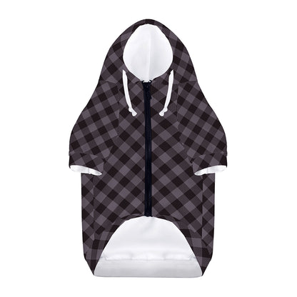 Grey Buffalo Plaid Pattern Print Dog Zip Up Hoodie