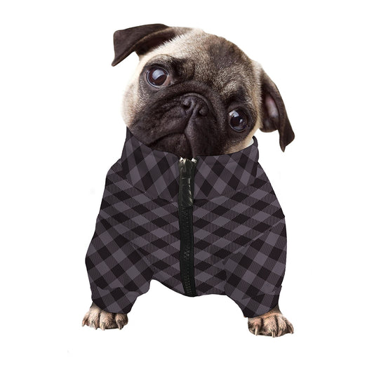 Grey Buffalo Plaid Pattern Print Dog Zip Up Jacket