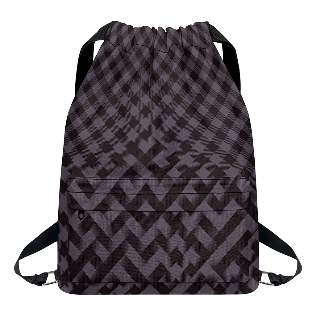 Grey Buffalo Plaid Pattern Print Drawstring Backpack