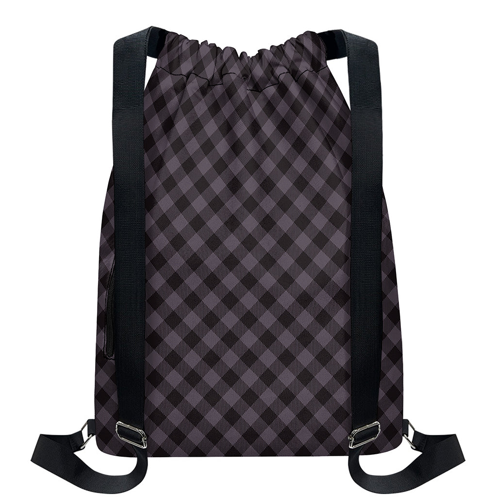 Grey Buffalo Plaid Pattern Print Drawstring Backpack