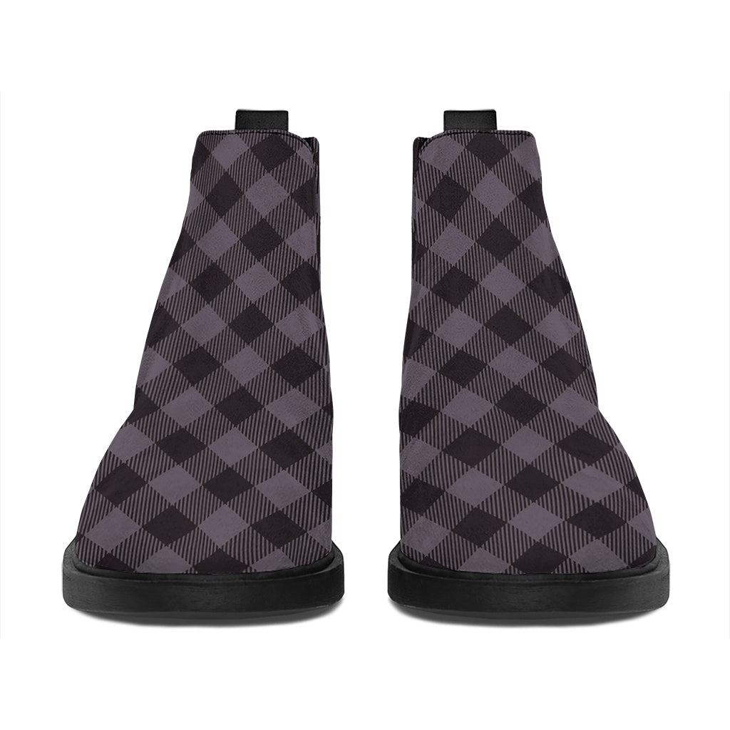 Grey Buffalo Plaid Pattern Print Flat Ankle Boots