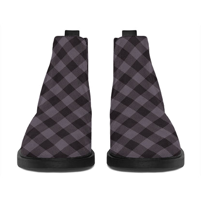 Grey Buffalo Plaid Pattern Print Flat Ankle Boots