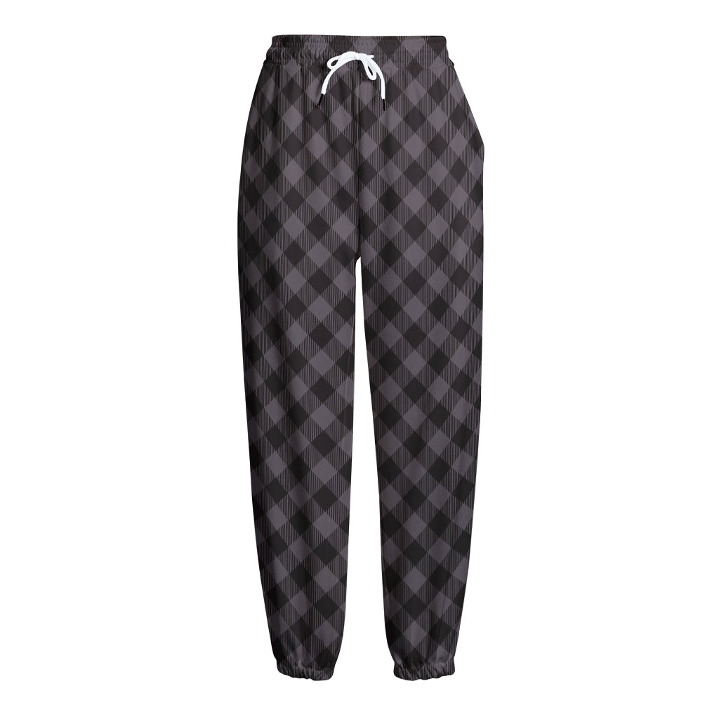 Grey Buffalo Plaid Pattern Print Fleece Lined Knit Pants