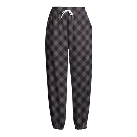 Grey Buffalo Plaid Pattern Print Fleece Lined Knit Pants