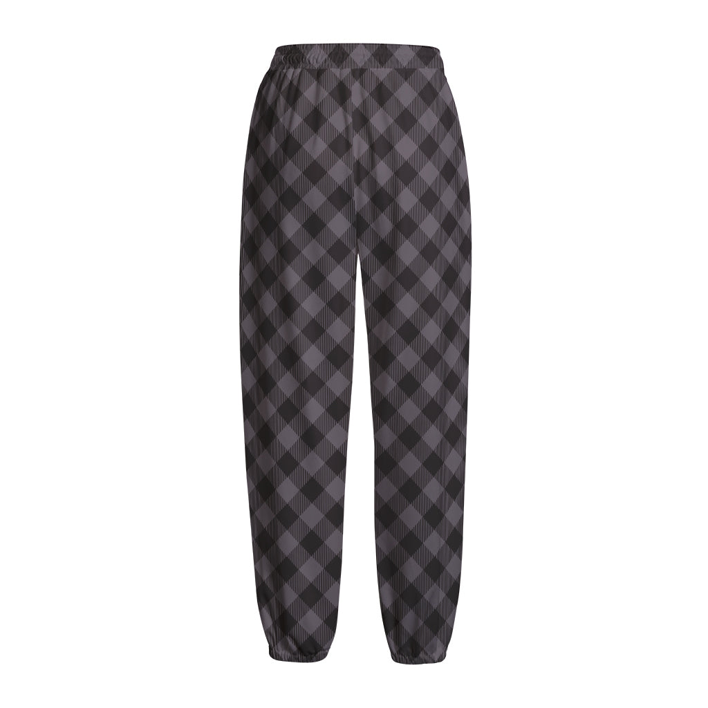 Grey Buffalo Plaid Pattern Print Fleece Lined Knit Pants
