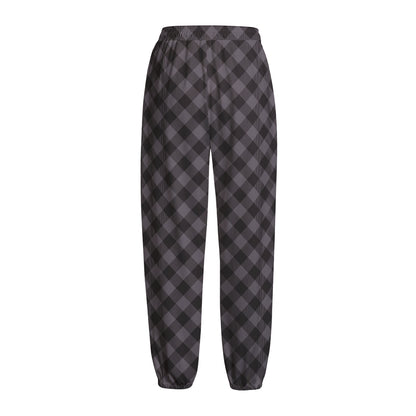 Grey Buffalo Plaid Pattern Print Fleece Lined Knit Pants