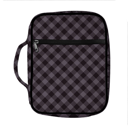 Grey Buffalo Plaid Pattern Print Front Pocket Bible Bag
