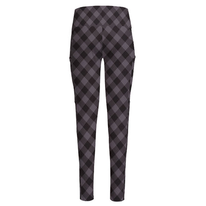 Grey Buffalo Plaid Pattern Print High-Waisted Pocket Leggings