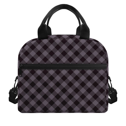 Grey Buffalo Plaid Pattern Print Insulated Lunch Bag