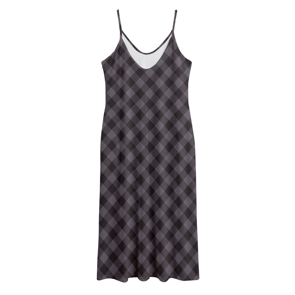 Grey Buffalo Plaid Pattern Print Jersey Midi Cami Dress