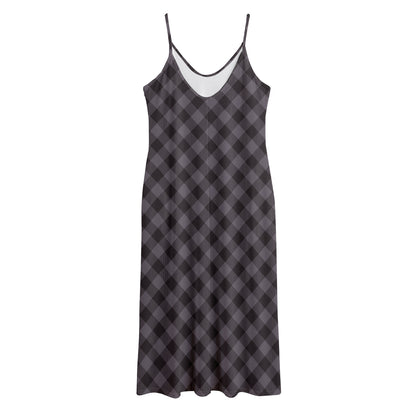Grey Buffalo Plaid Pattern Print Jersey Midi Cami Dress