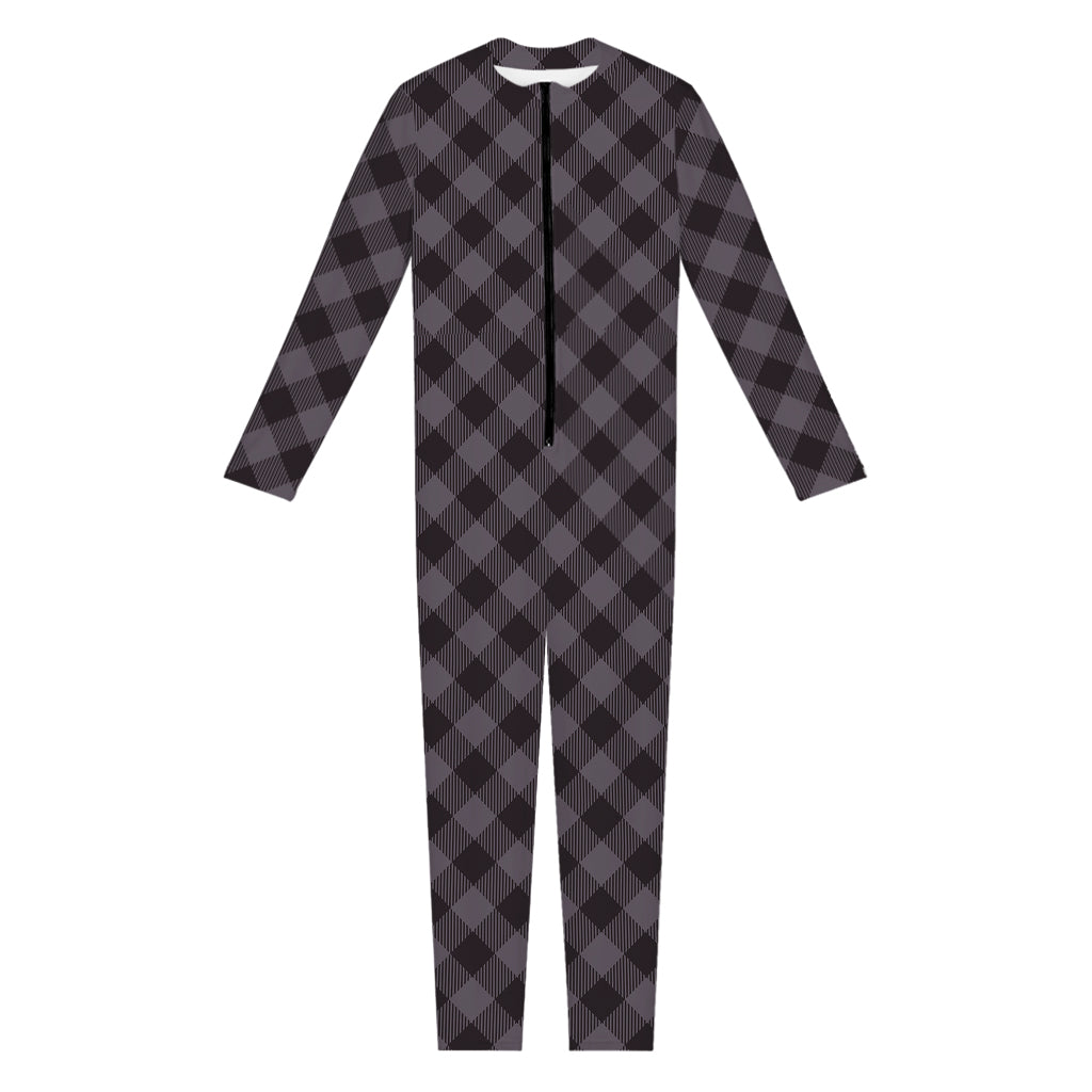 Grey Buffalo Plaid Pattern Print Jumpsuit