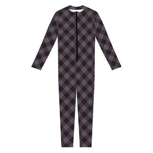 Grey Buffalo Plaid Pattern Print Jumpsuit